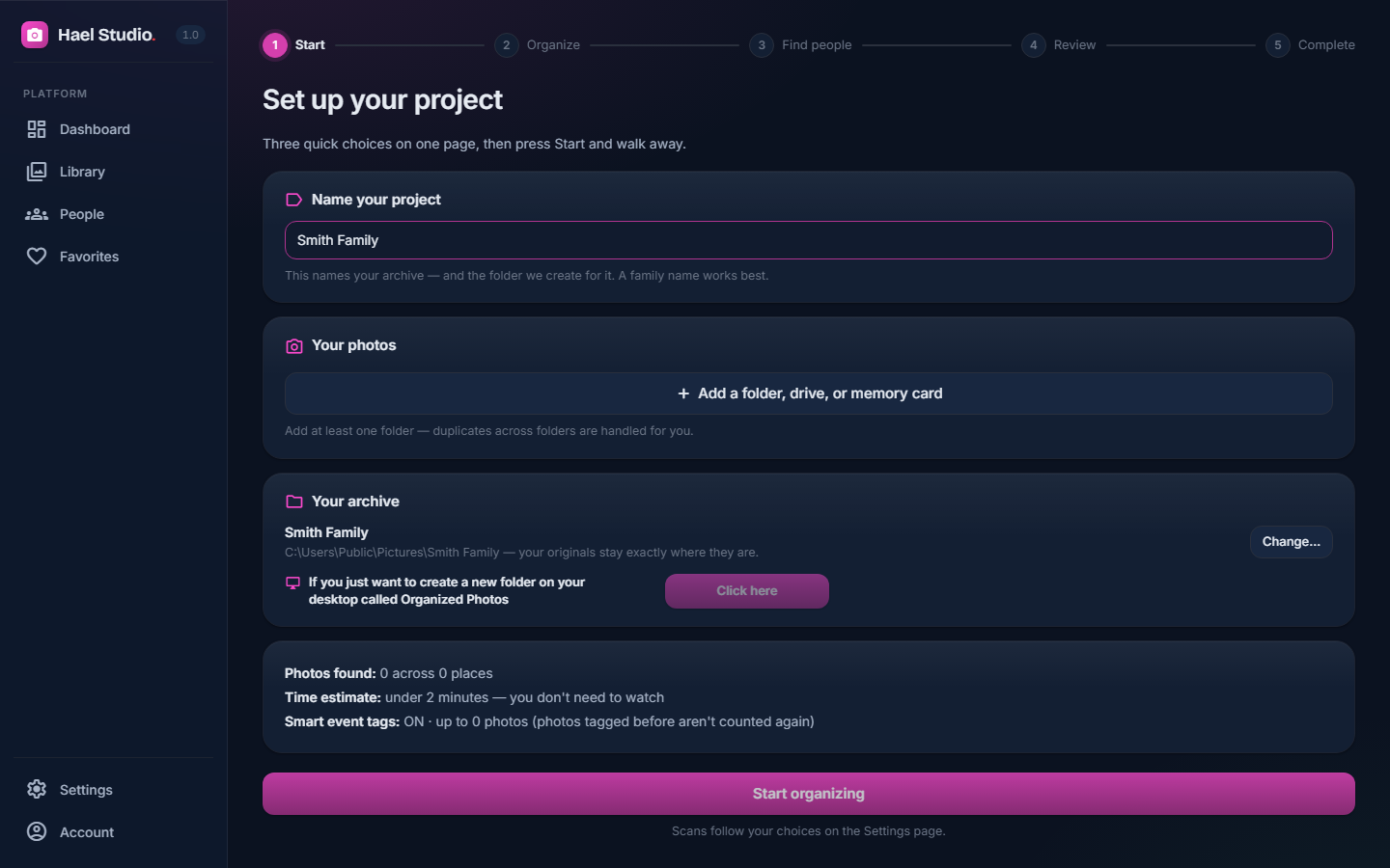 Set up a project in three choices