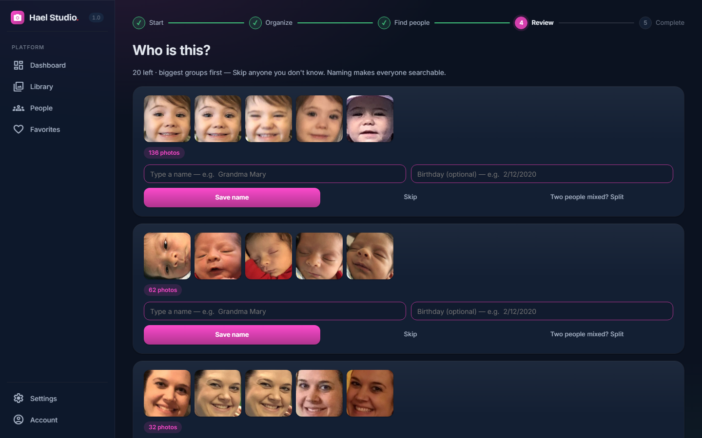 Name a face once